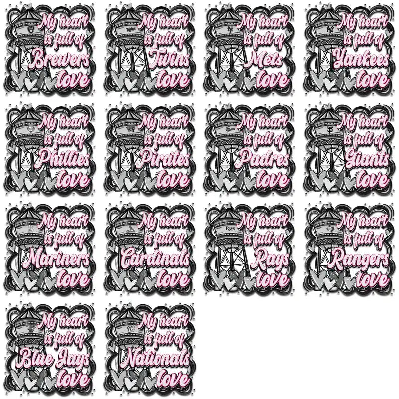 Baseball team love designs with water towers and hearts for DTF/DTG printing