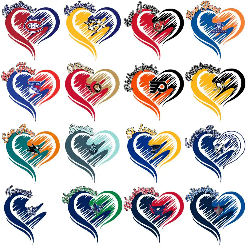 NHL team heart designs for DTF, DTG, embroidery — print-ready PNG, SVG, PES bundles