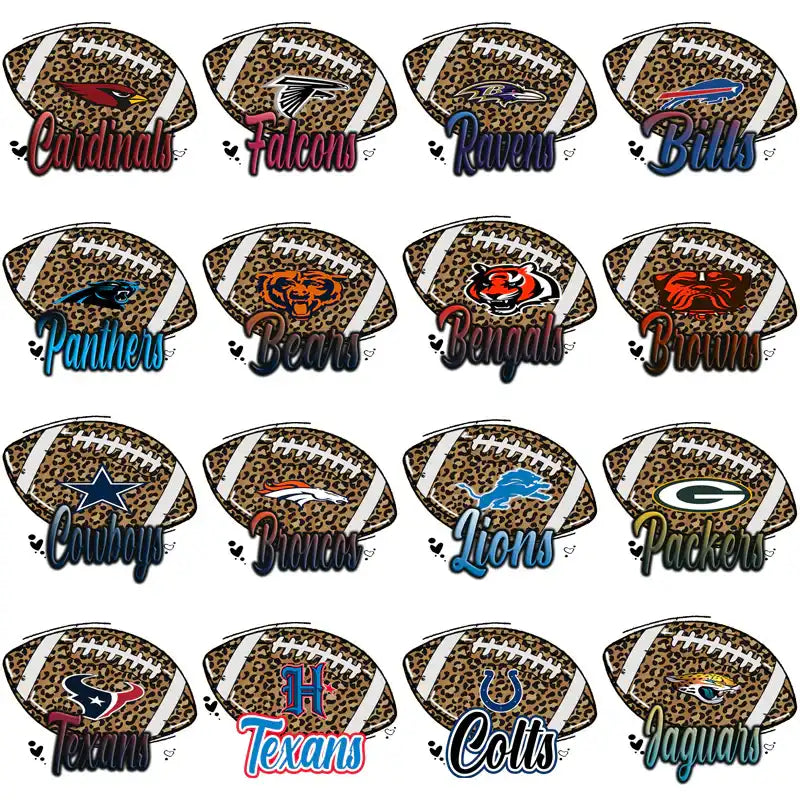 Leopard print footballs with NFL team logos for DTF/DTG designs