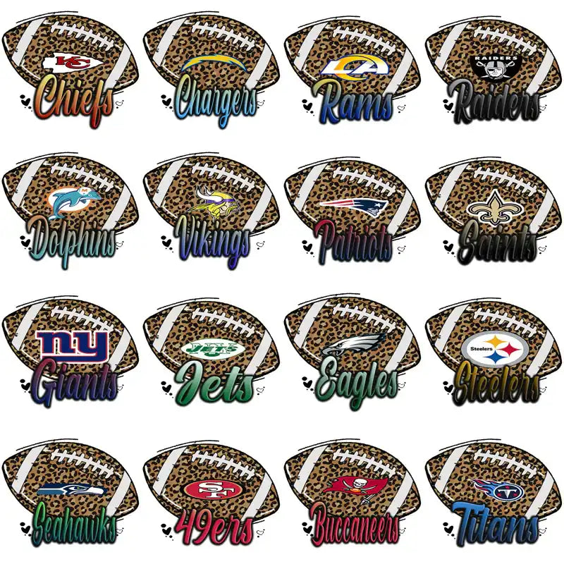 Leopard print footballs with NFL team logos for DTF/DTG designs
