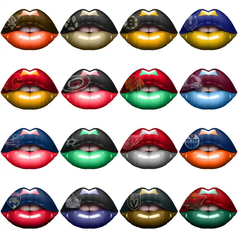NHL team logo lips design bundle for DTF DTG printing, print-ready PNG SVG files