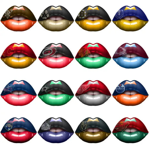 NHL team logo lips design bundle for DTF DTG printing, print-ready PNG SVG files