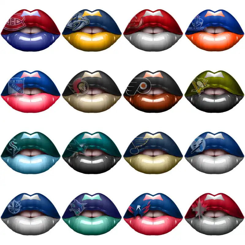 NHL team logo lips designs for DTF, DTG, embroidery, and tumbler wraps – print-ready PNG, SVG, PES