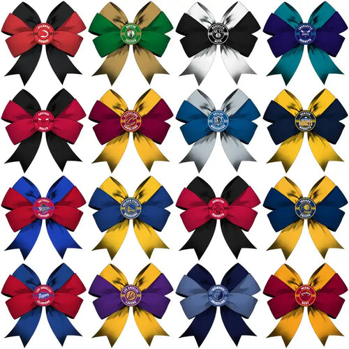 NBA team logo cheer bows in team colors, print-ready for DTF/DTG or embroidery designs