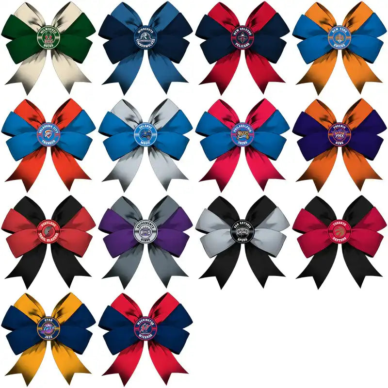 NBA team logo cheer bows in vibrant colors for fans and game day