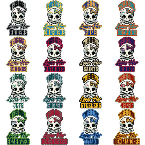 Skull & crossbones designs with NFL team names for DTF/DTG printing, print-ready PNG/SVG bundles