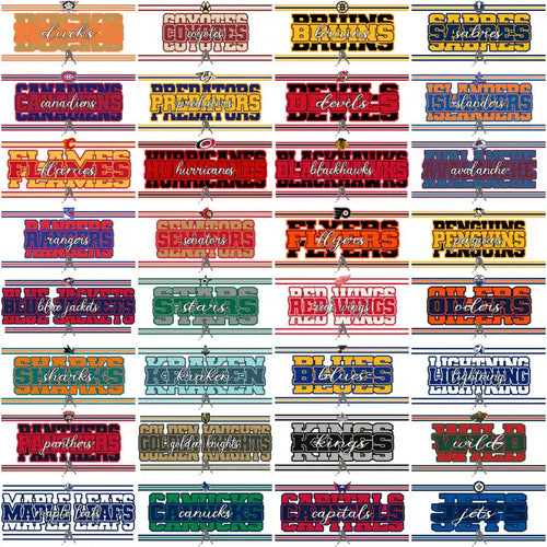 NHL team logos in retro-style designs for DTF/DTG and embroidery, print-ready PNG/SVG files