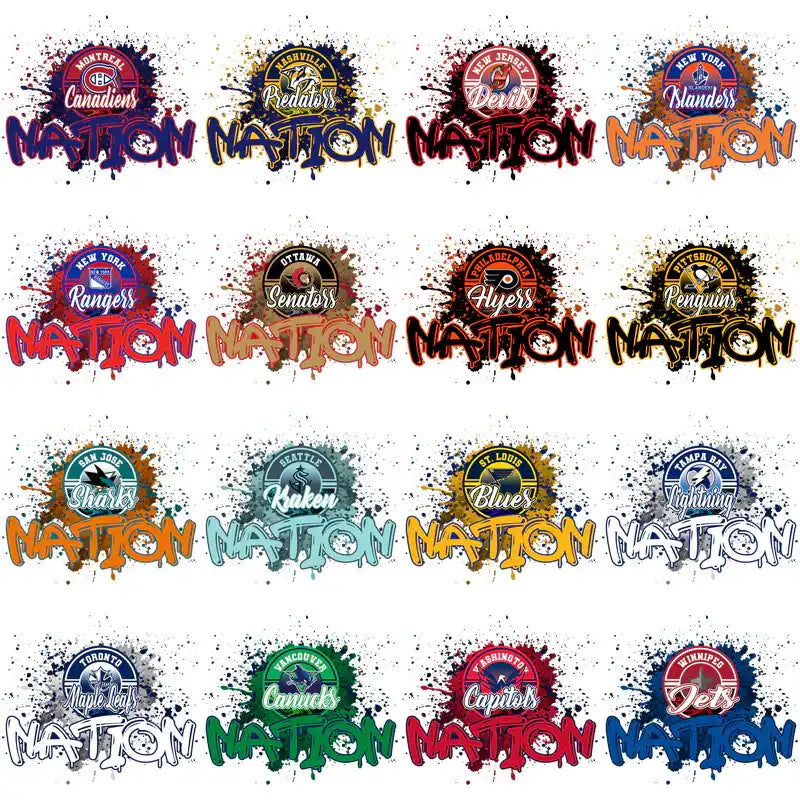 NHL team nation designs for DTF DTG print-ready PNG SVG bundles, instant download