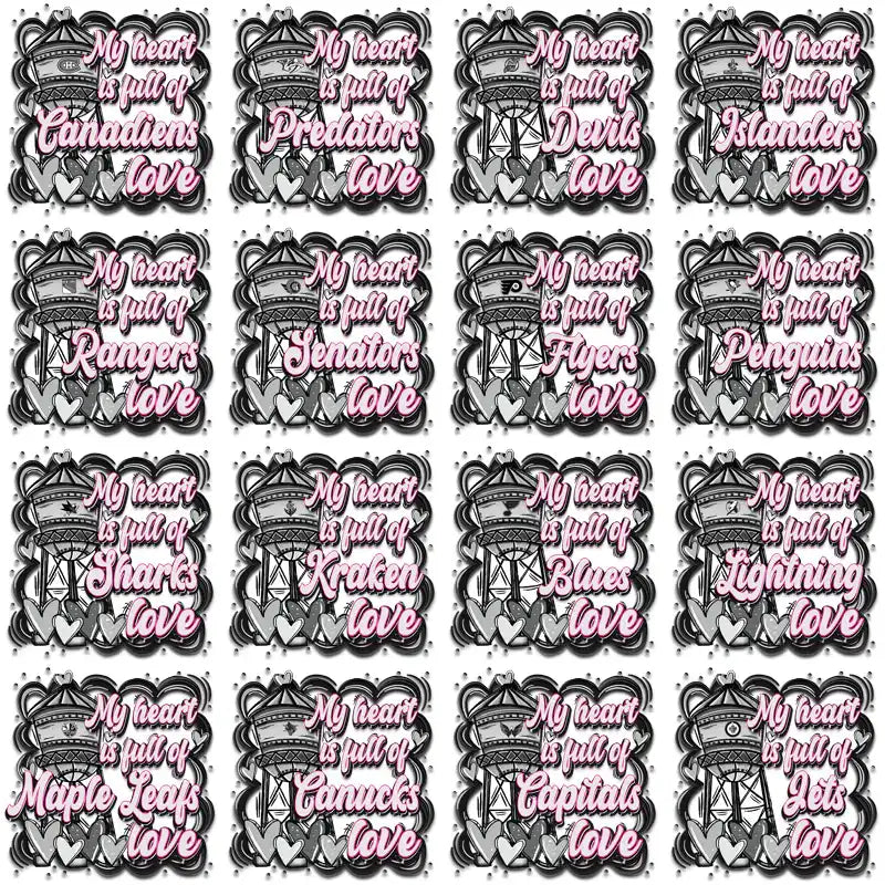 NHL team love designs with water tower & hearts, print-ready for DTF/DTG, embroidery, tumbler wraps