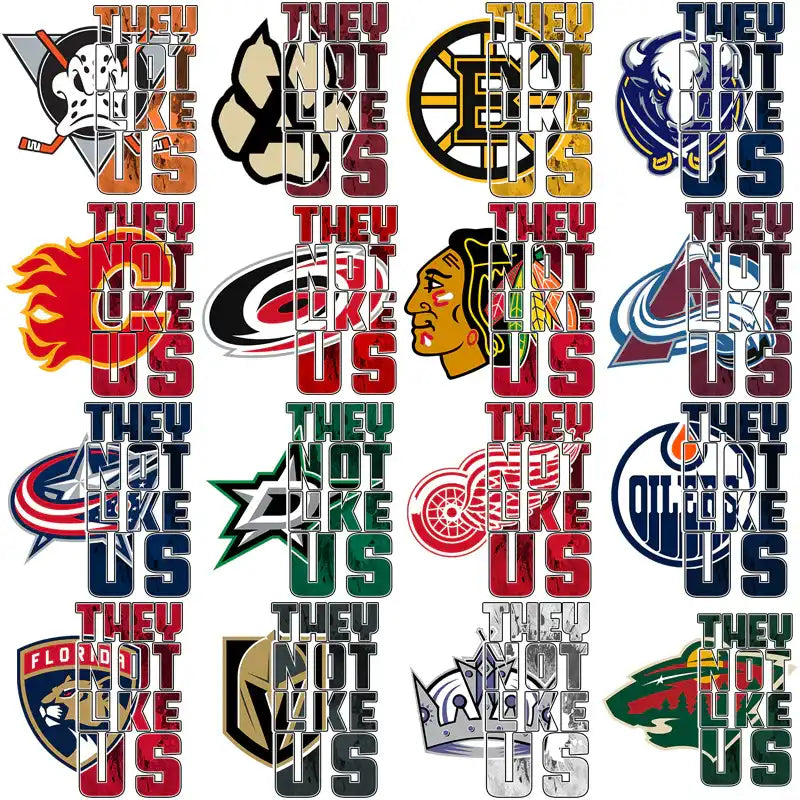 NHL team logos with 'They Not Like Us' text, print-ready DTF/DTG designs for t-shirts