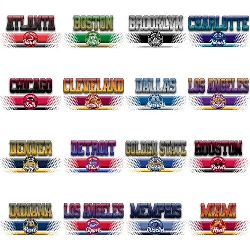 NBA team city name graphics with logos for DTF/DTG printing, embroidery, and tumbler wraps