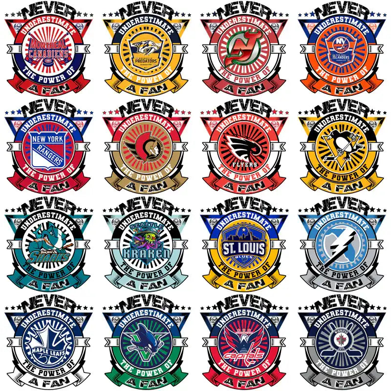 NHL team fan power emblems for DTF/DTG and embroidery designs, print-ready PNG, PES, SVG