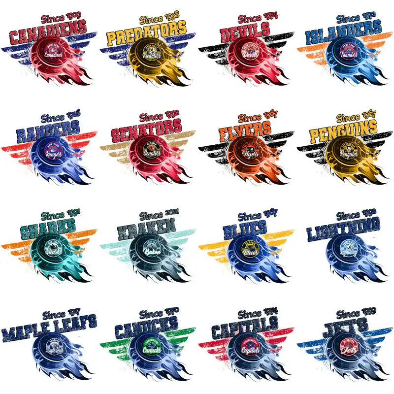 NHL team logos with winged puck designs for DTF/DTG and embroidery projects