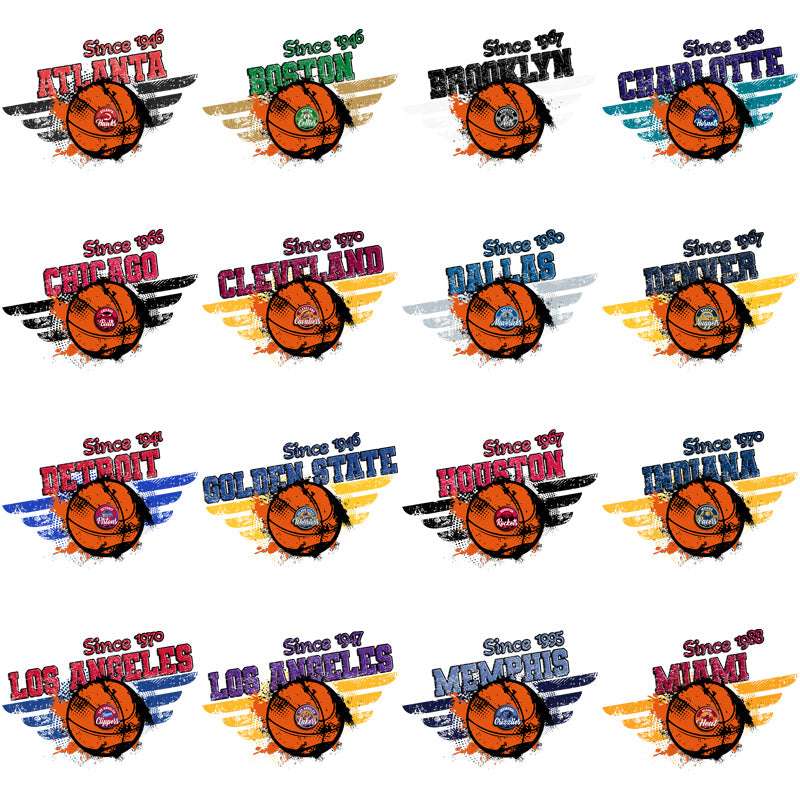 30 Basketball Teams Vintage Wings Designs Bundle PNG