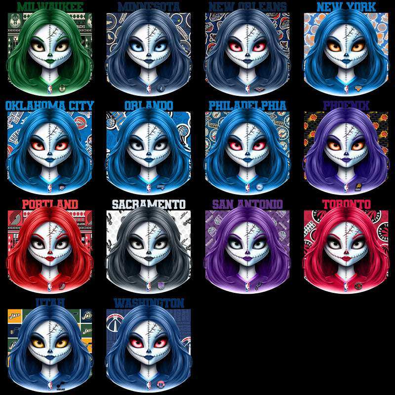 30 Basketball Teams Zombie Girl Designs Bundle PNG