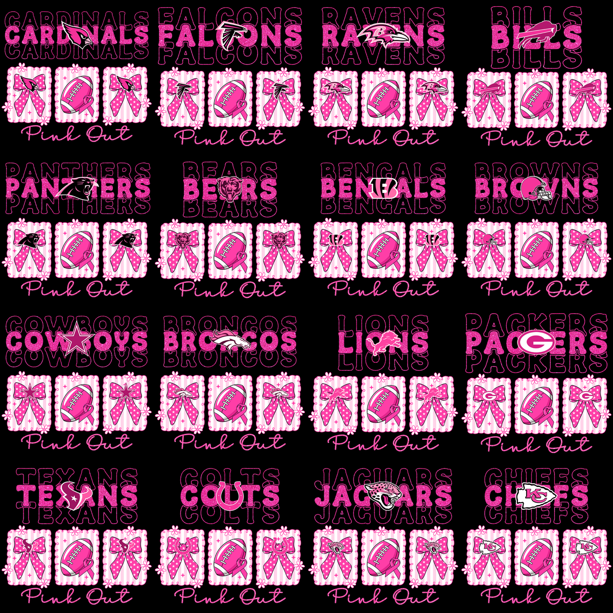 32 Pink Out October Cancer Awareness Football Teams Designs Bundle PNG