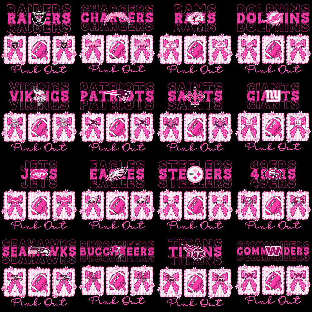 32 Pink Out October Cancer Awareness Football Teams Designs Bundle PNG