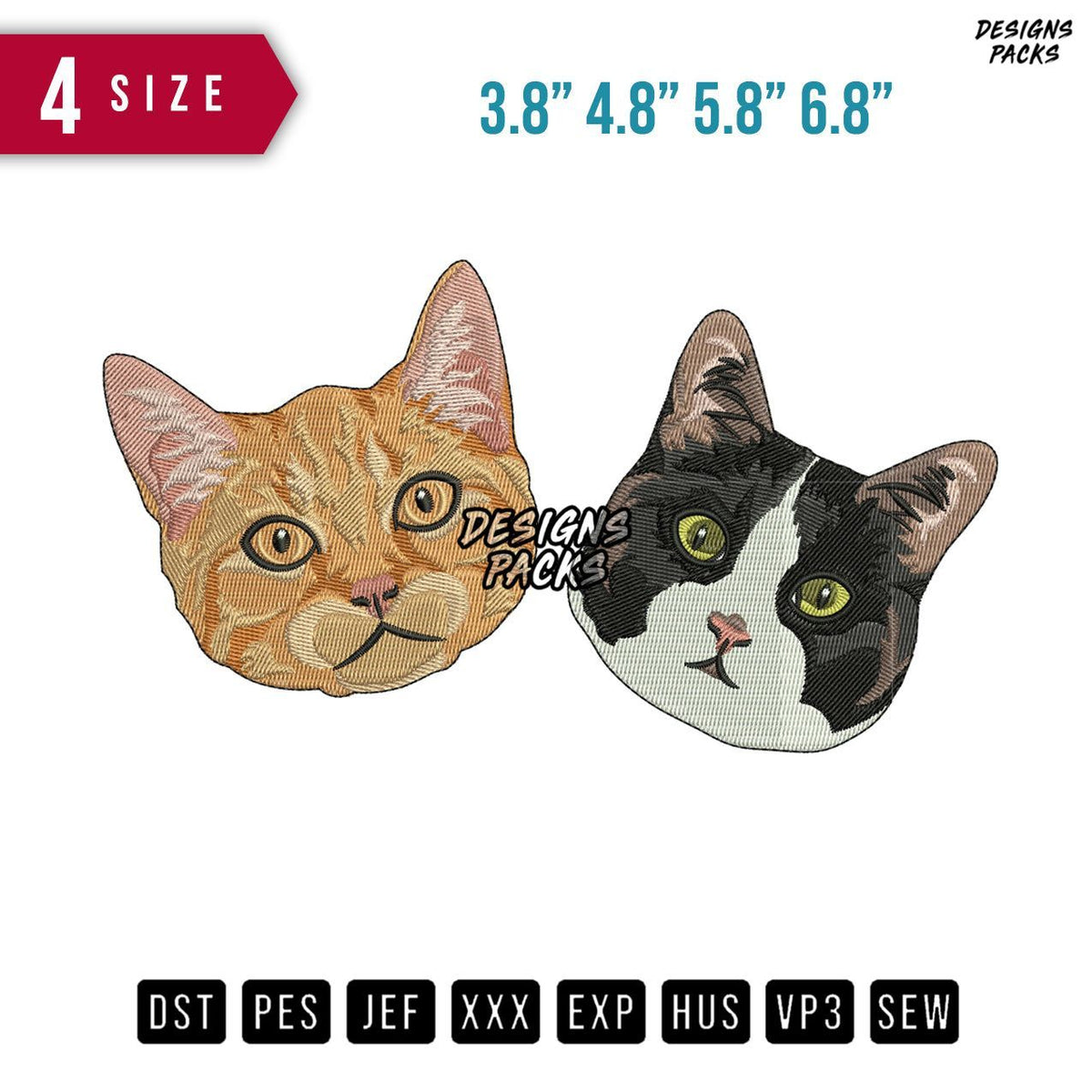 Couple Cat Face Embroidery Design