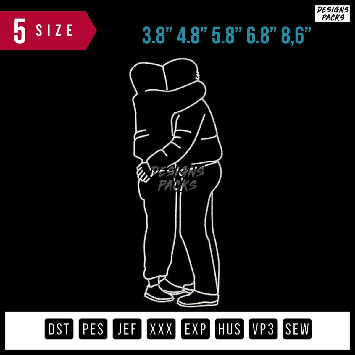 Couple Huge Line Art Embroidery Design