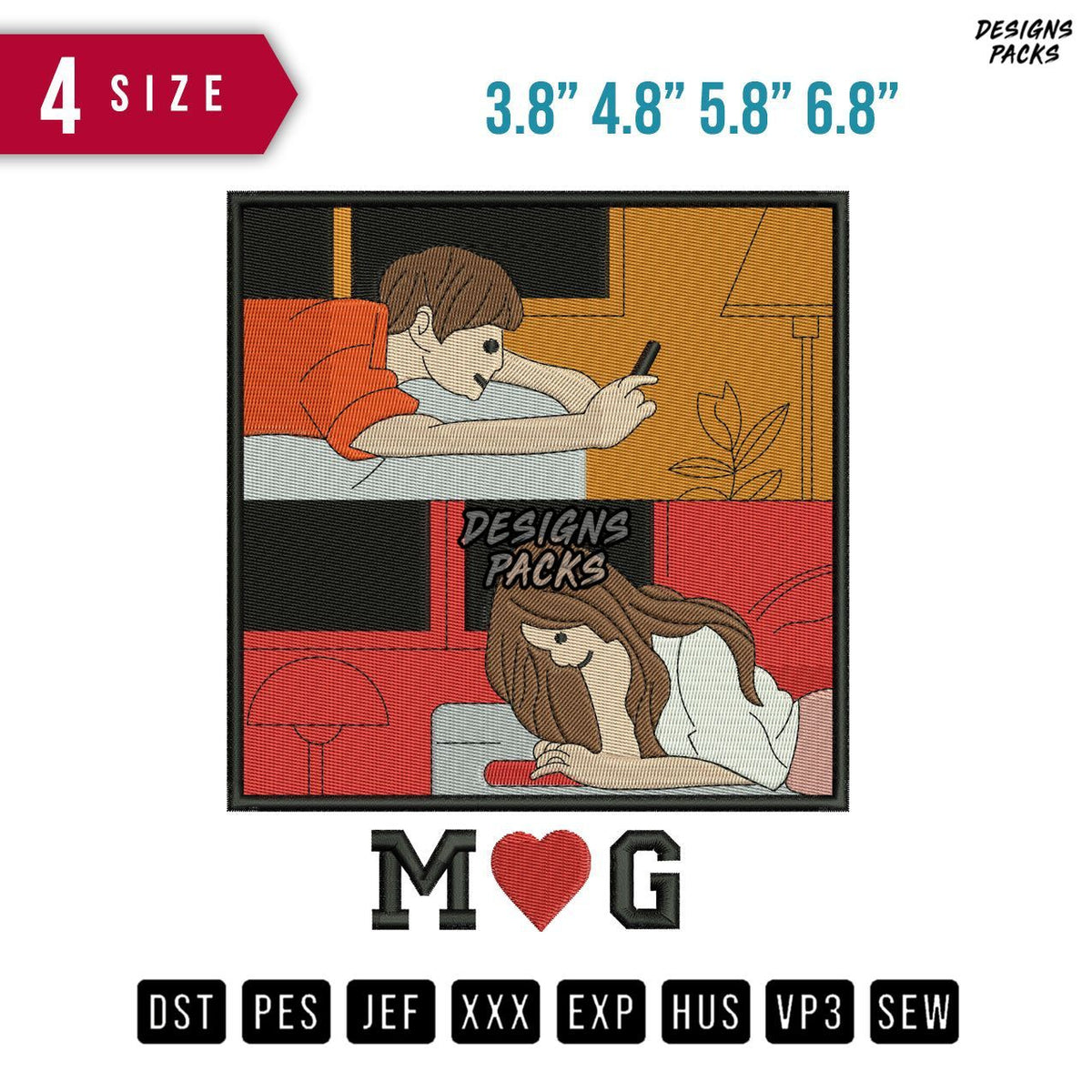 Couple MG Embroidery Design