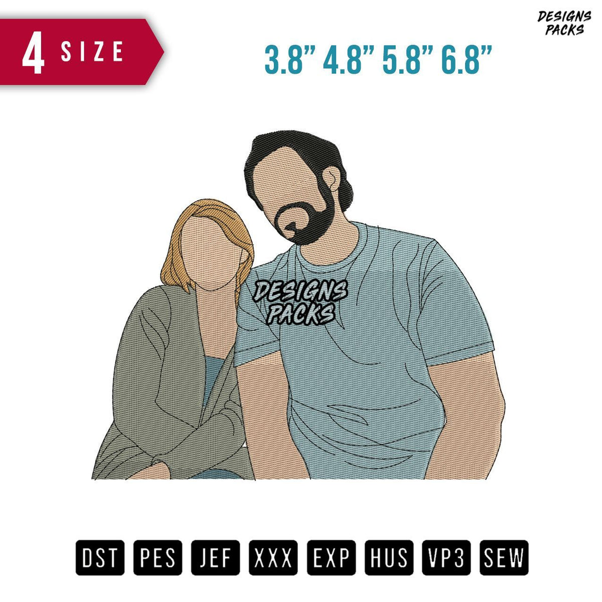 Couple Mom Dad Embroidery Design