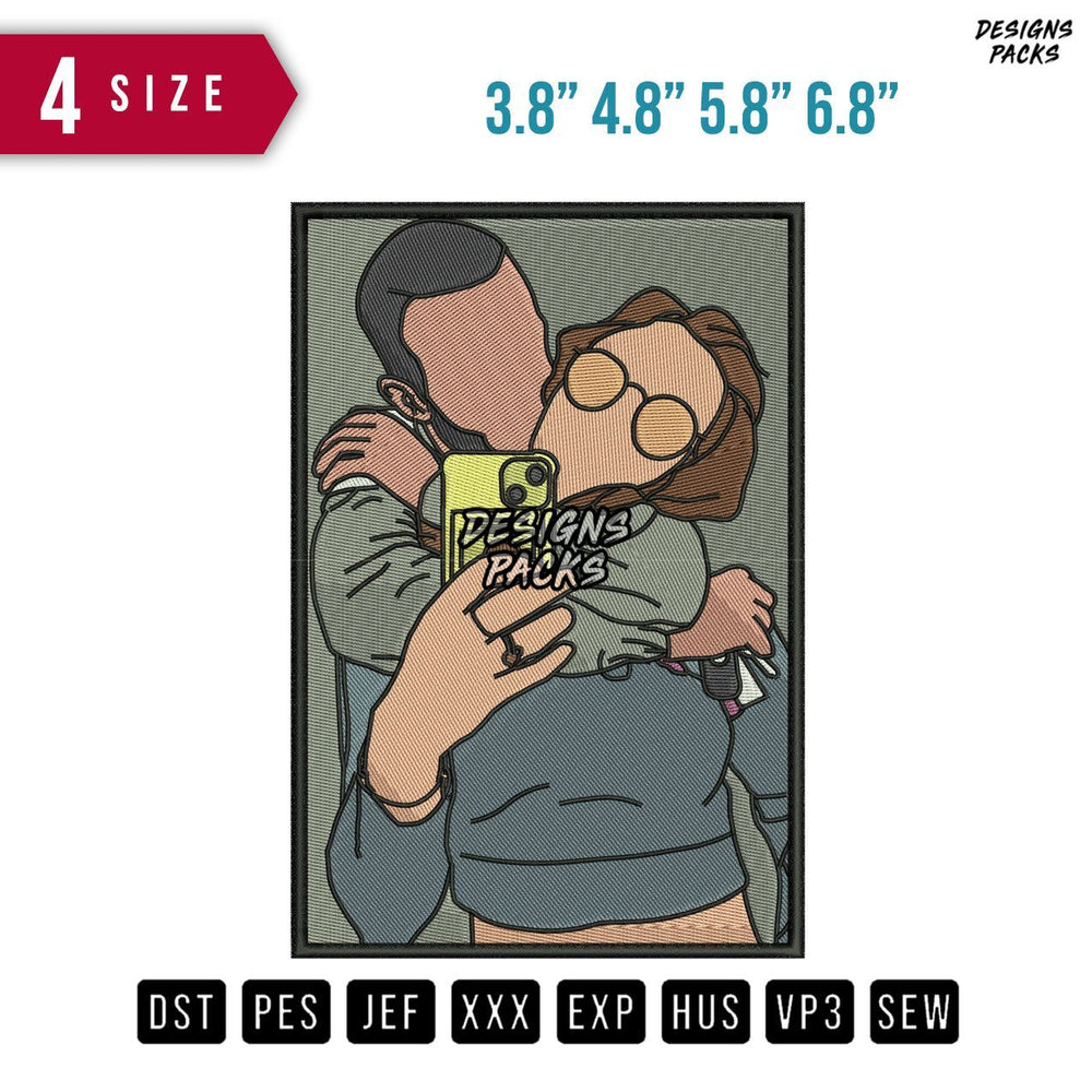 Couple Selfie Faceless Embroidery Design