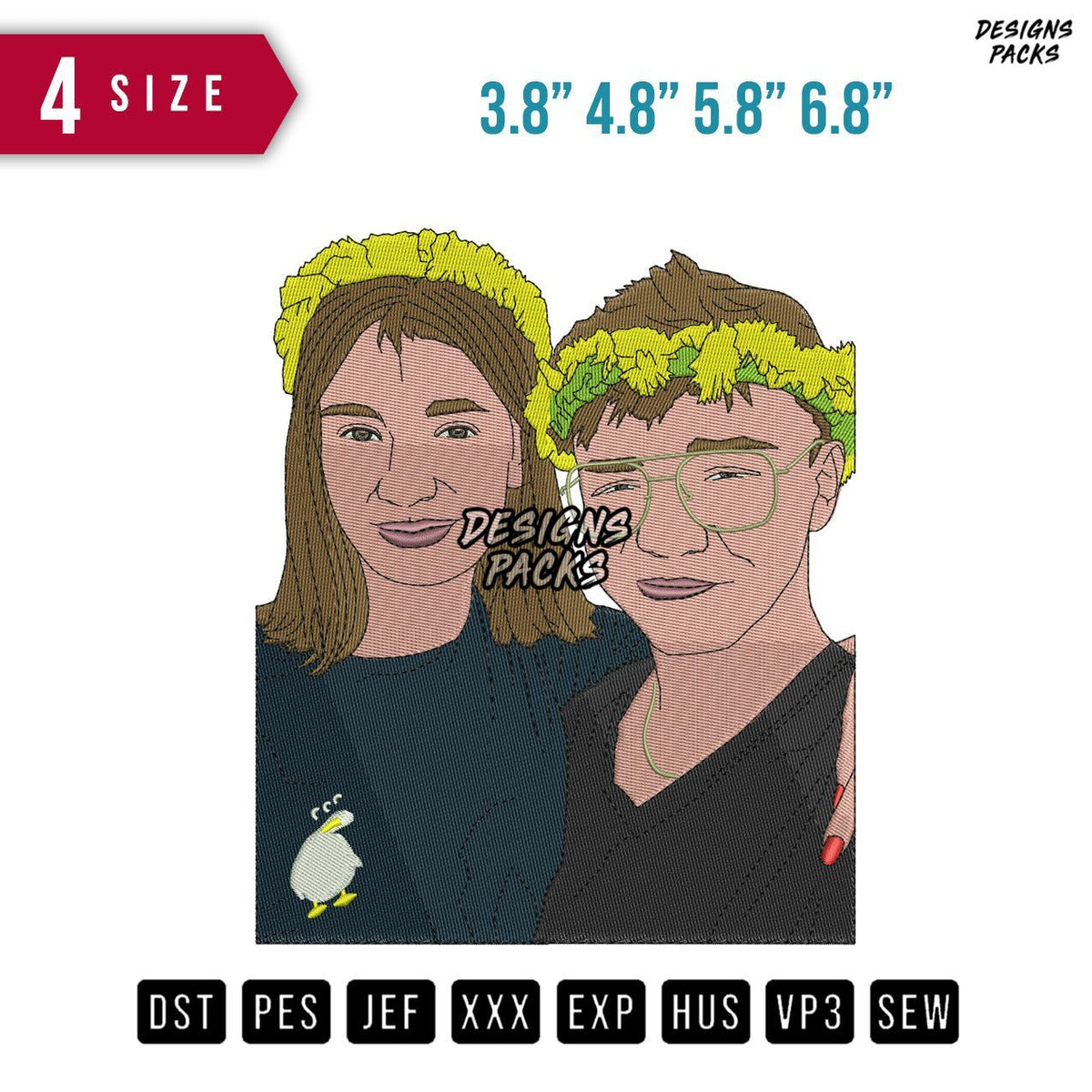 Couple funy Embroidery Design