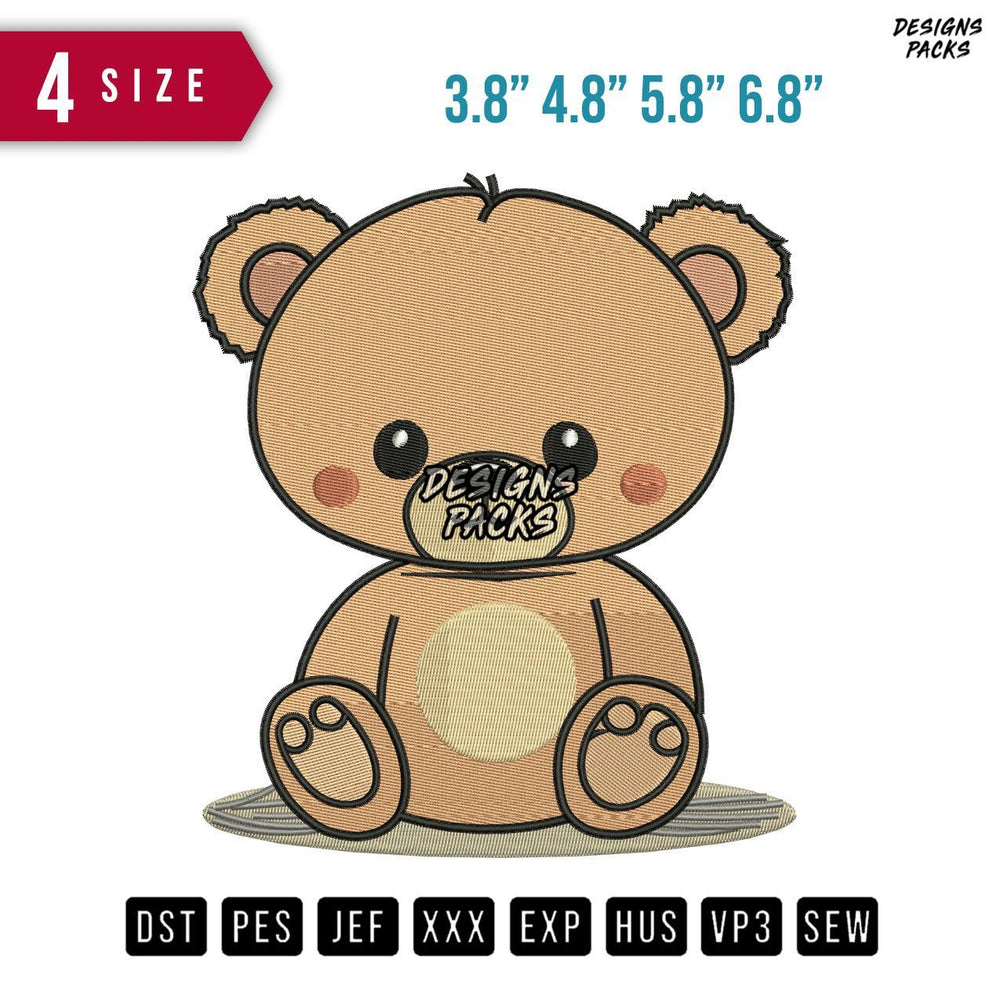 Cute Bear Sitdown Embroidery Design