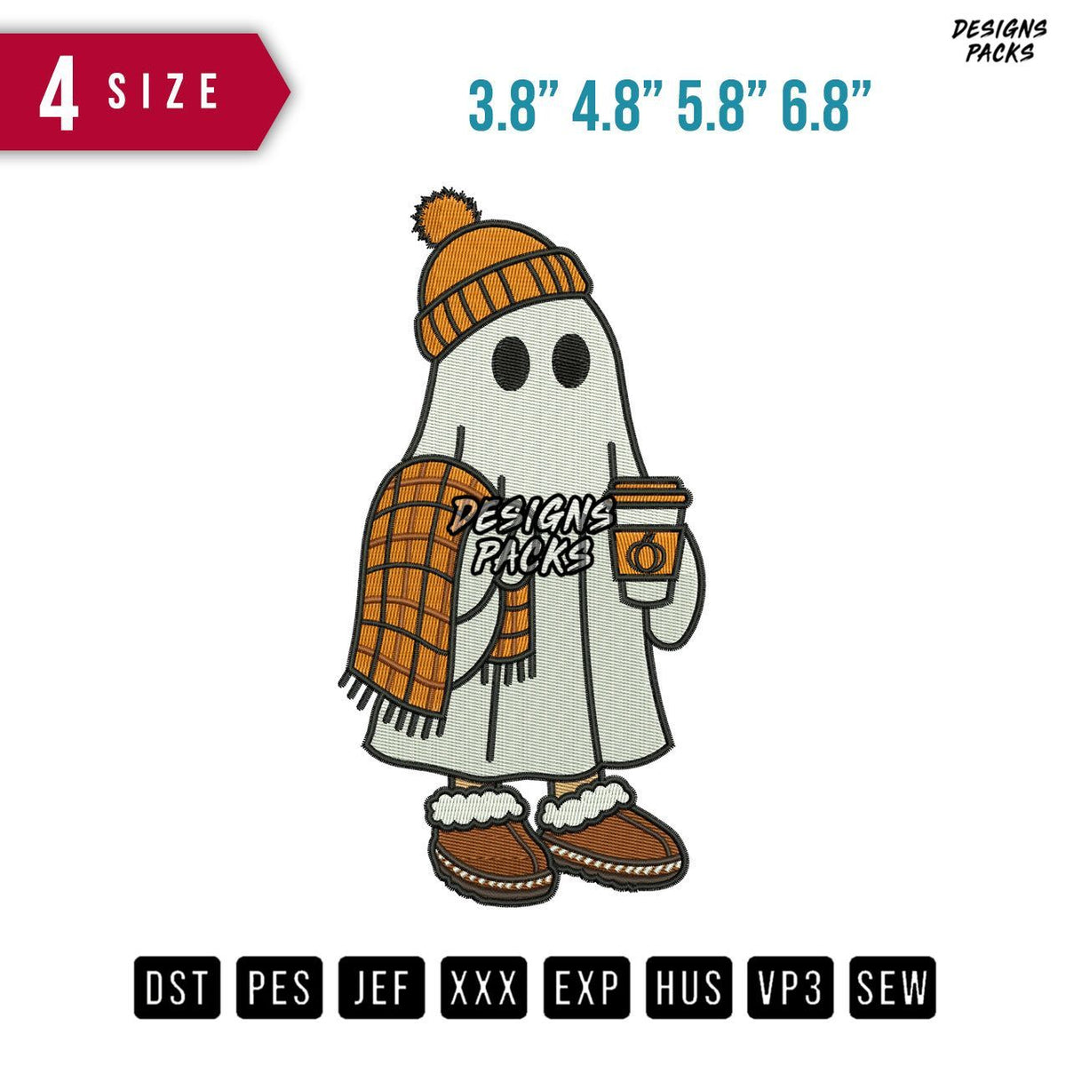 Cute Ghost Drink Embroidery Design