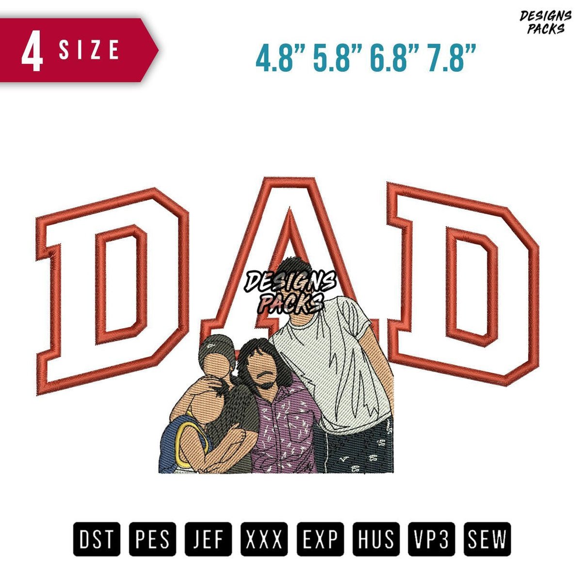 DAD 4 fam Mustache Embroidery Design