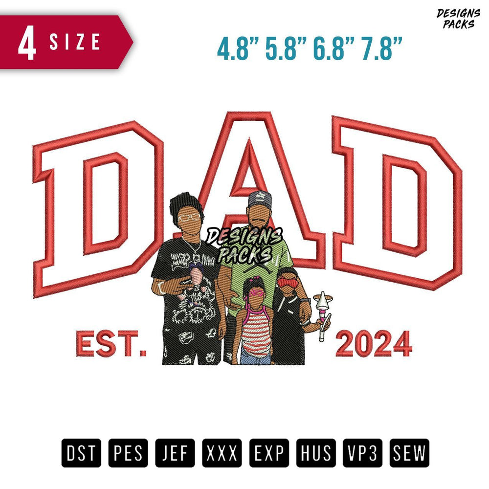 DAD 4 Families Embroidery Design