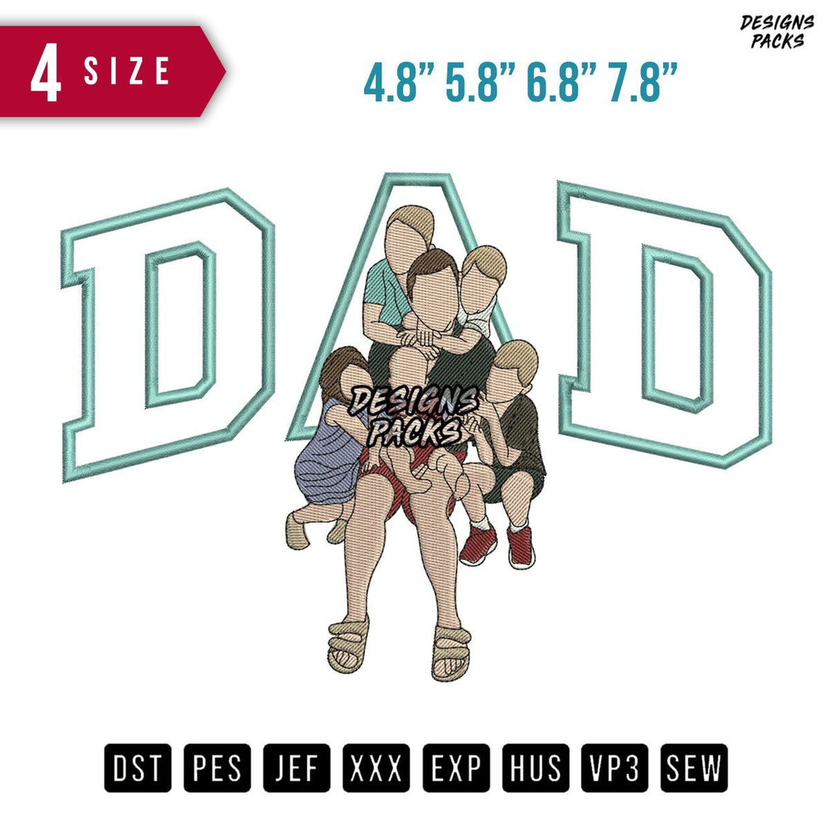 DAD 6 Families Embroidery Design