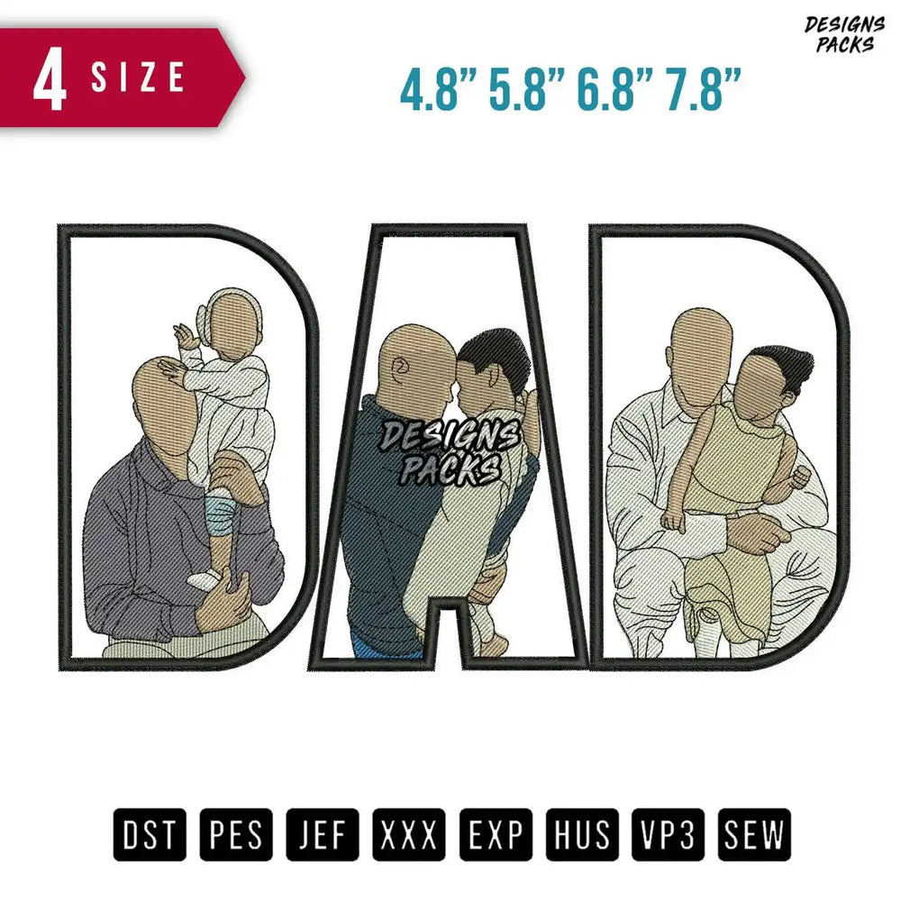DAD Bald B Embroidery Design