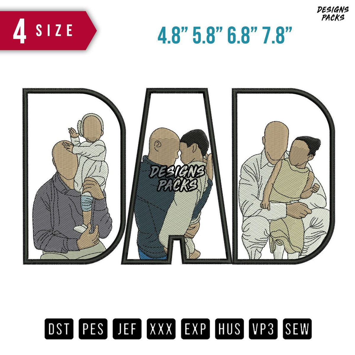 DAD Bald B Embroidery Design