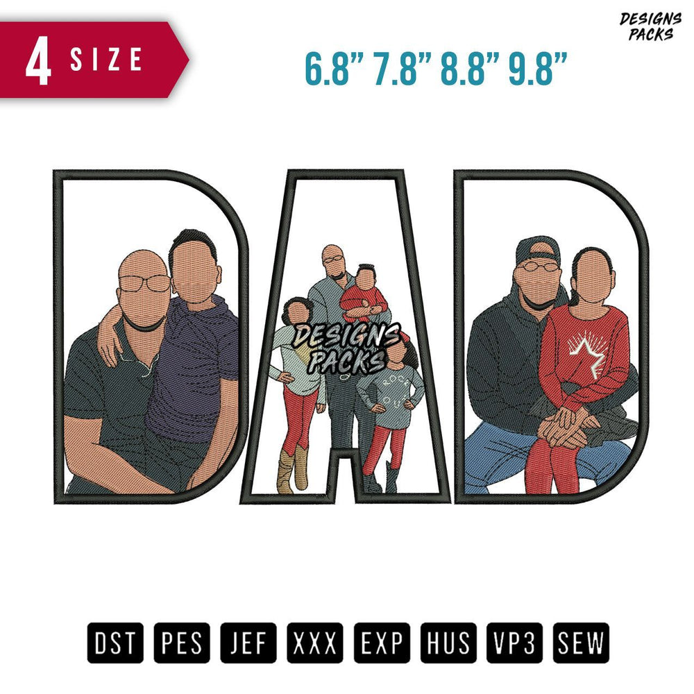 DAD Bald Fam Embroidery Design