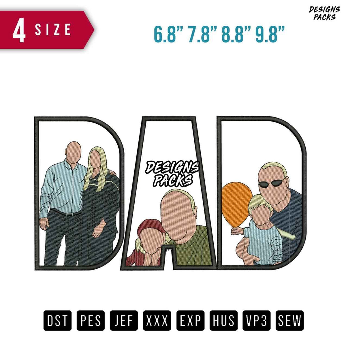 DAD Balloon Embroidery Design