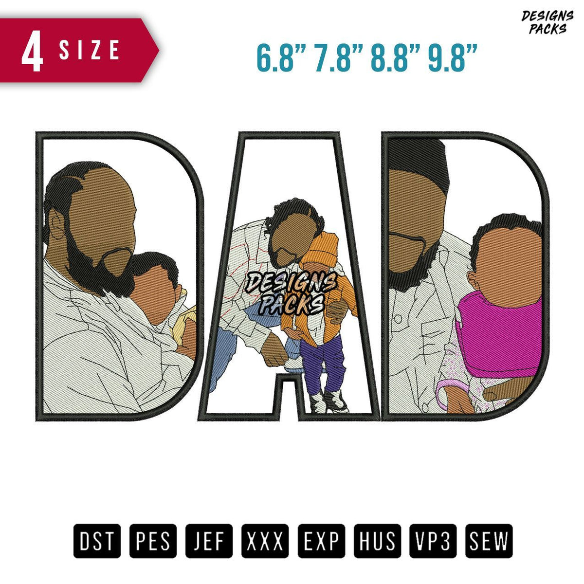 DAD Beard and Son Embroidery Design