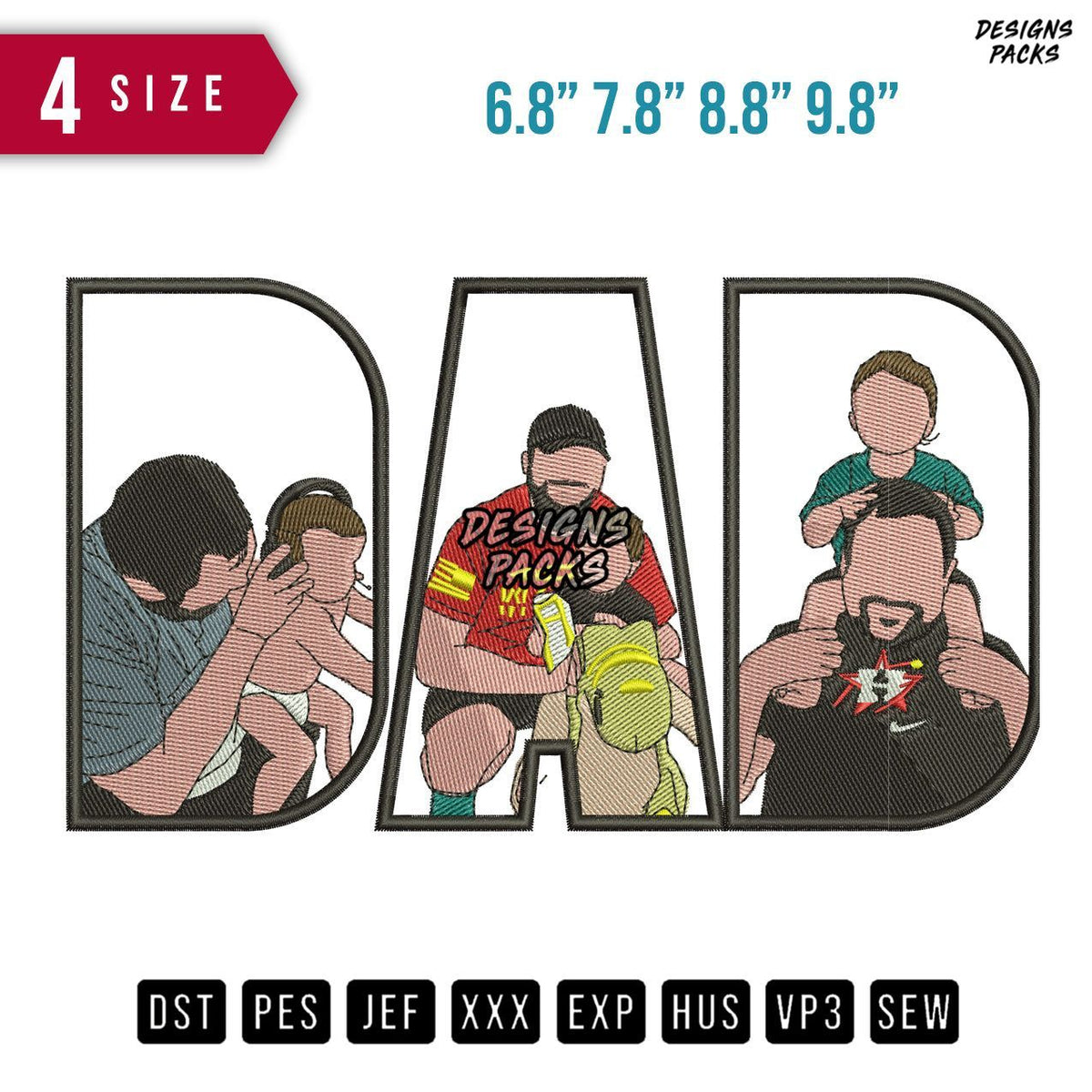 DAD Boy Head Phone Embroidery Design