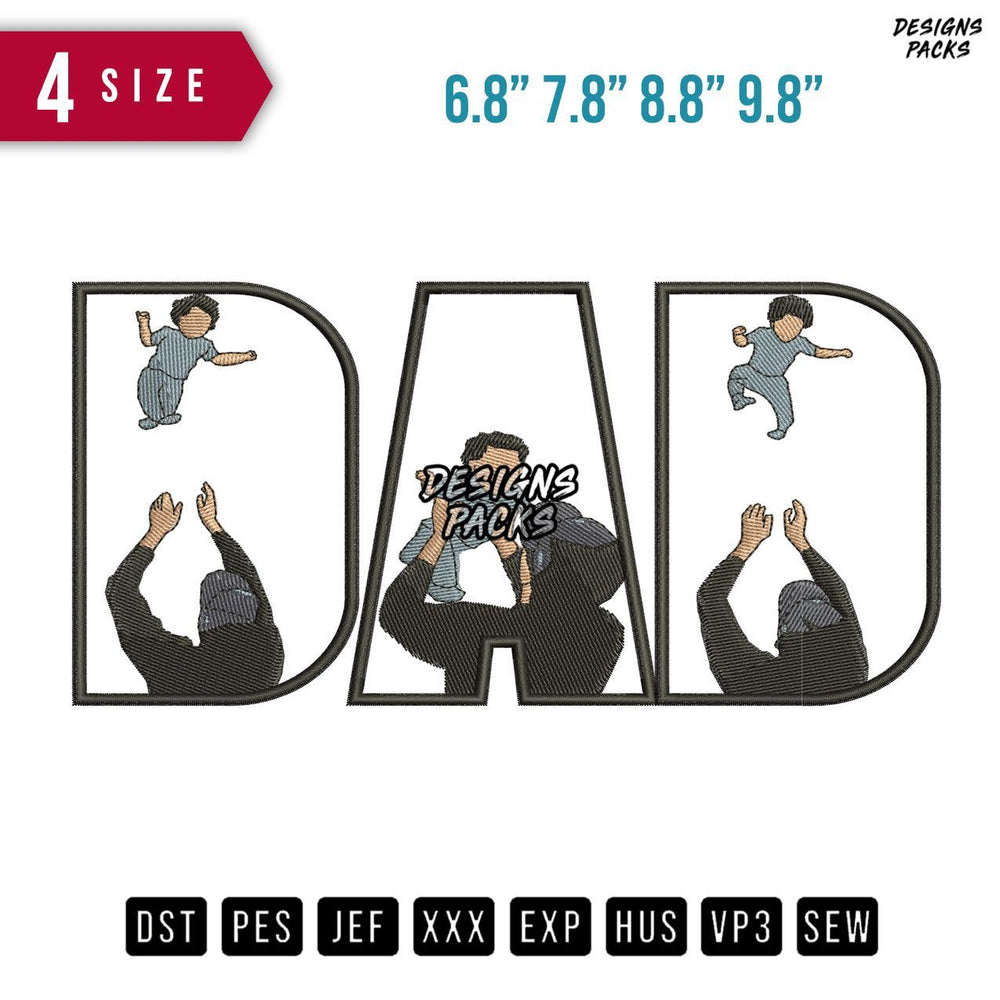 DAD Boy Jump Embroidery Design