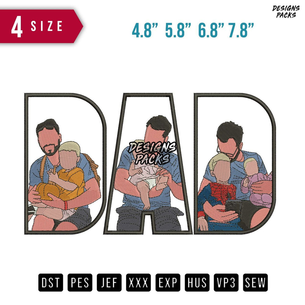 DAD Boy Sitting Embroidery Design