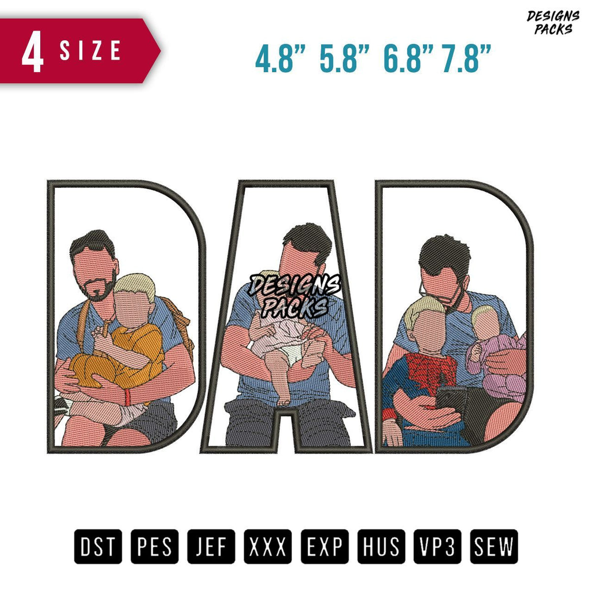 DAD Boy Sitting Embroidery Design