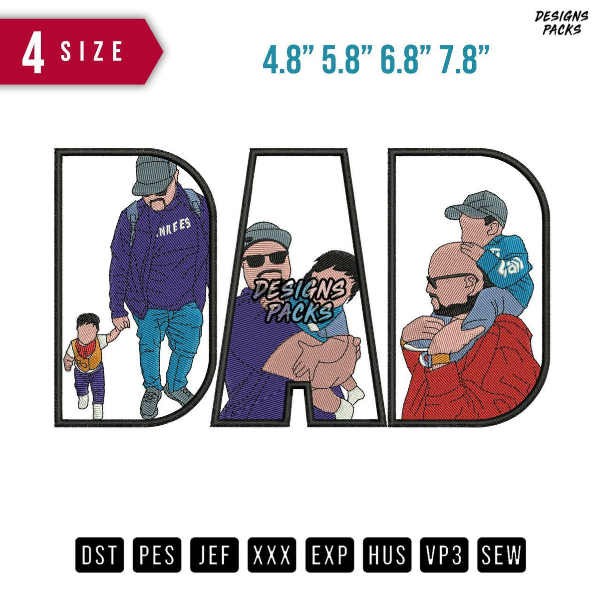 DAD Cap Bald Embroidery Design