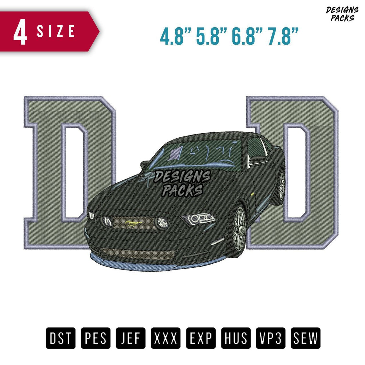 DAD Car Black Embroidery Design