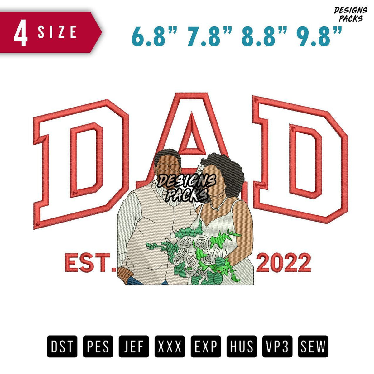 DAD Couple Flower Embroidery Design