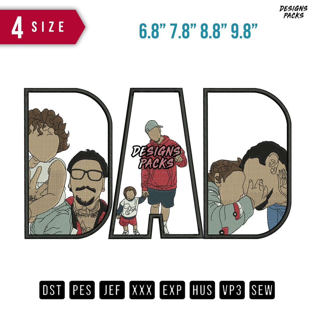 DAD Daughter Curly Embroidery Design