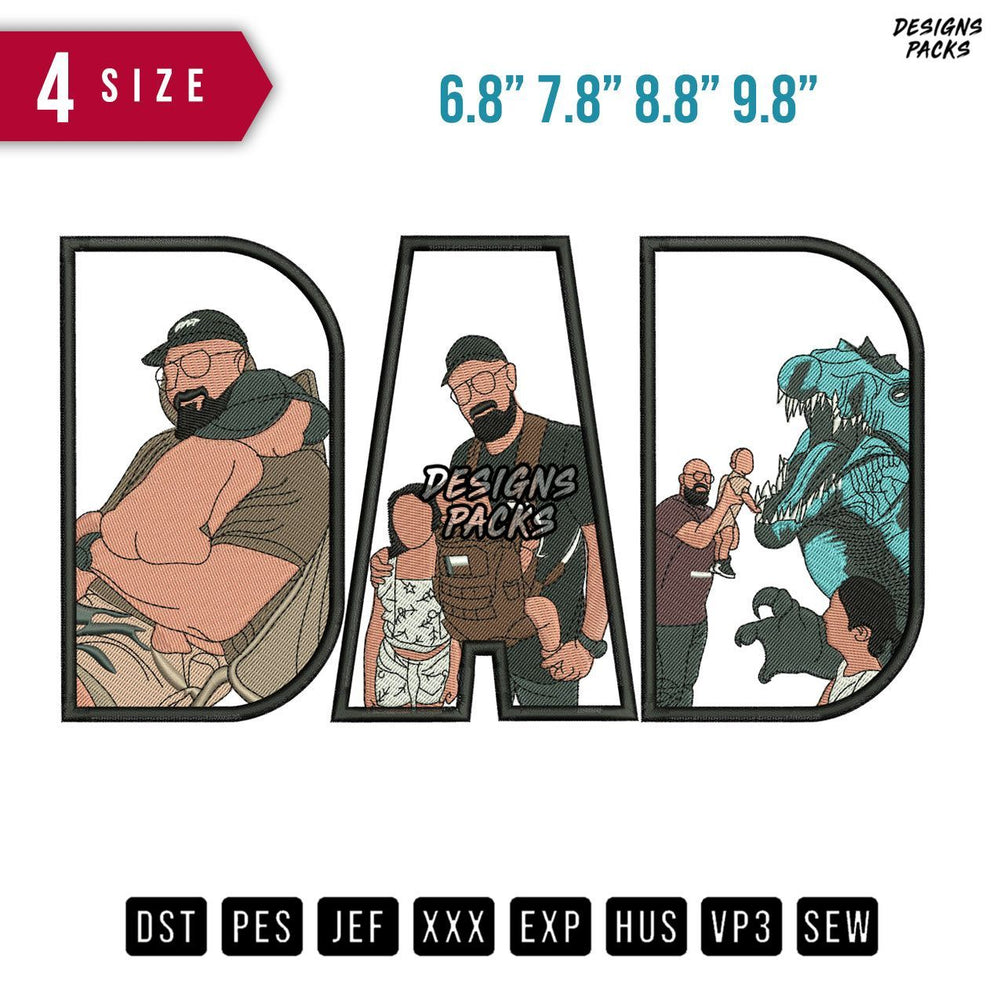DAD Dino Embroidery Design