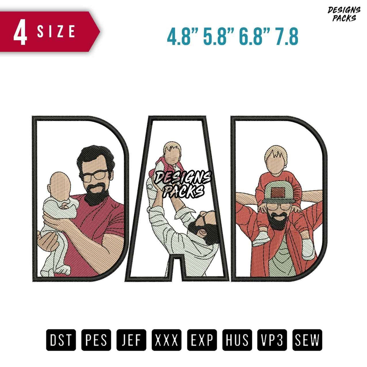 DAD Eyeglasses B Embroidery Design