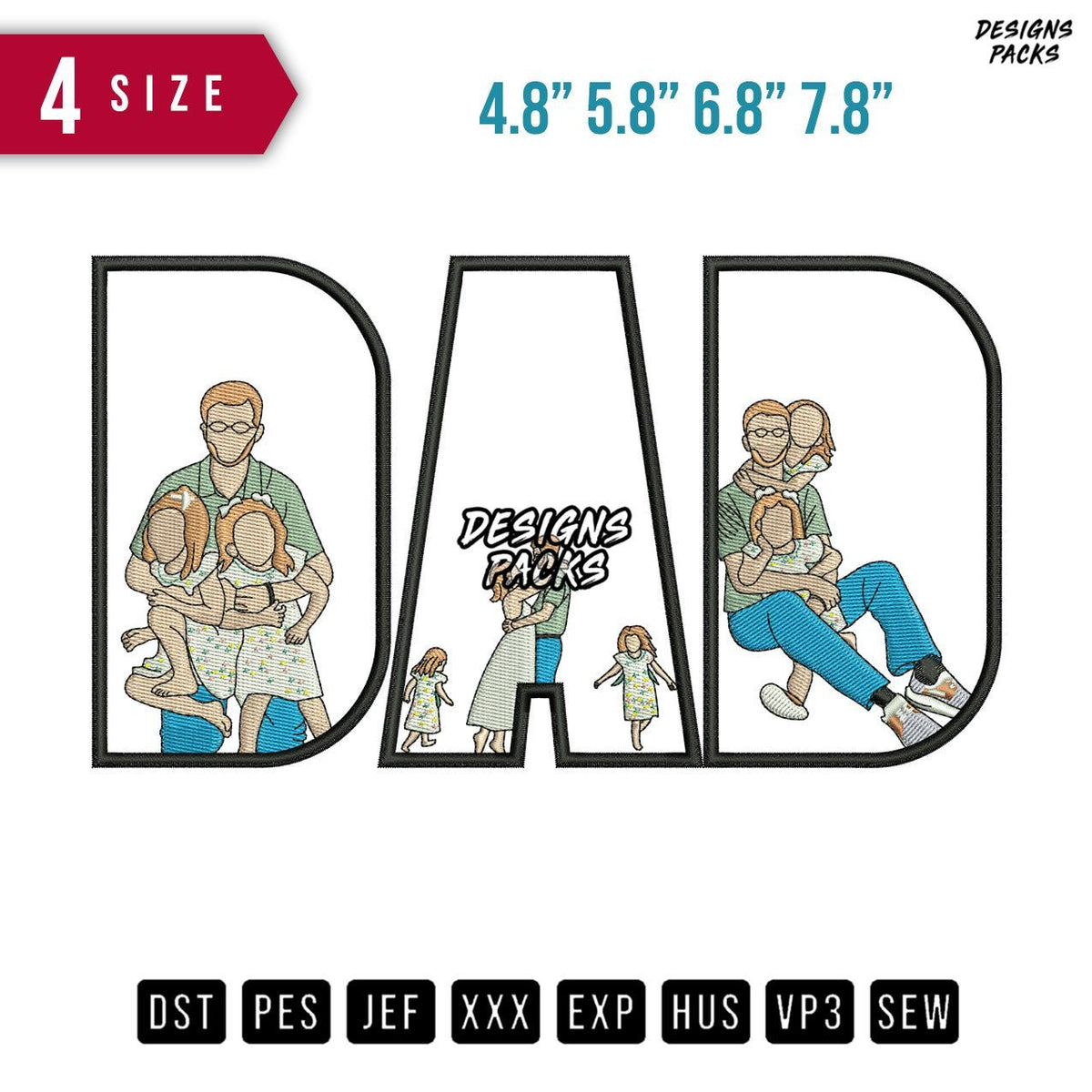 DAD Family Happy Embroidery Design