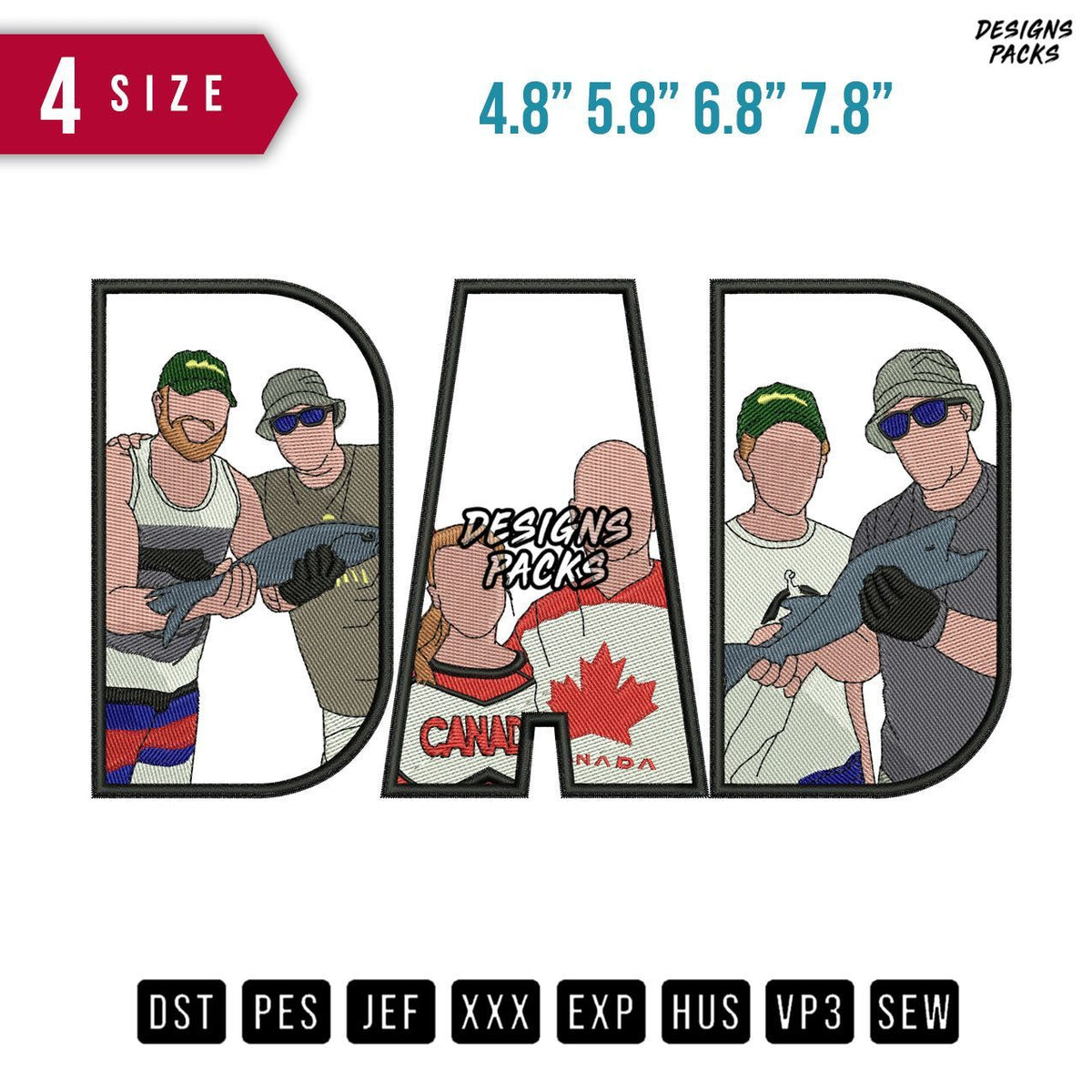 DAD Fish Embroidery Design