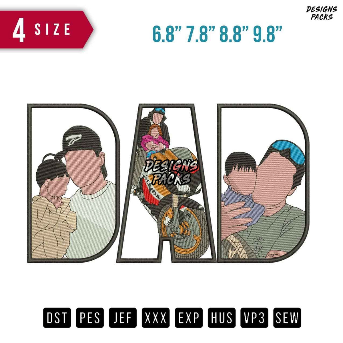 DAD Hat Eyeglasses Embroidery Design